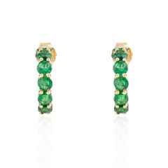 Natural Emerald Everyday Huggie Hoop Earrings Made in 18k Solid Yellow Gold