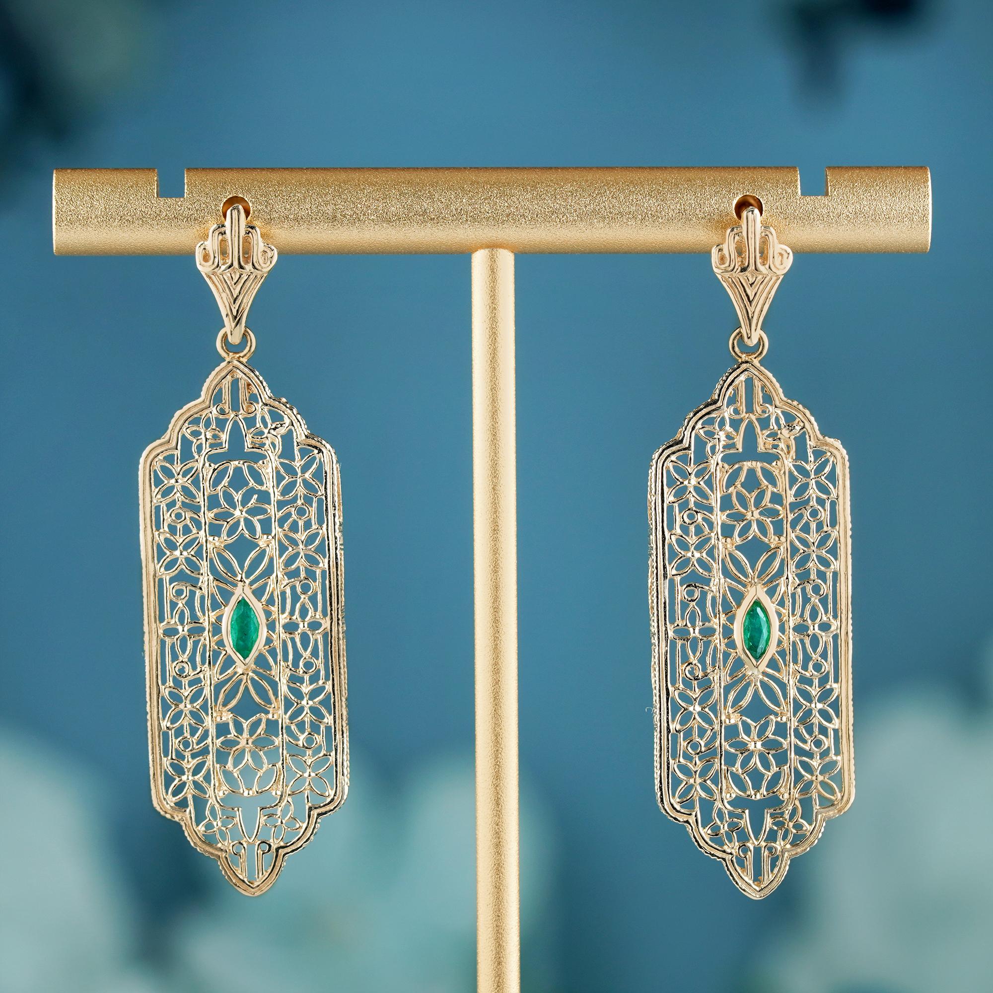 Add a delicate and unique aesthetic to your look with these filigree earrings by GEMMA FILIGREE. Our antique design gold filigree earrings equate to delicacy and light openwork, while maintains strength for everyday wear for a lifetime.

This