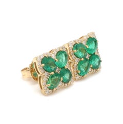 18K Gold Emerald and Diamond Earrings, 3.29 Carats