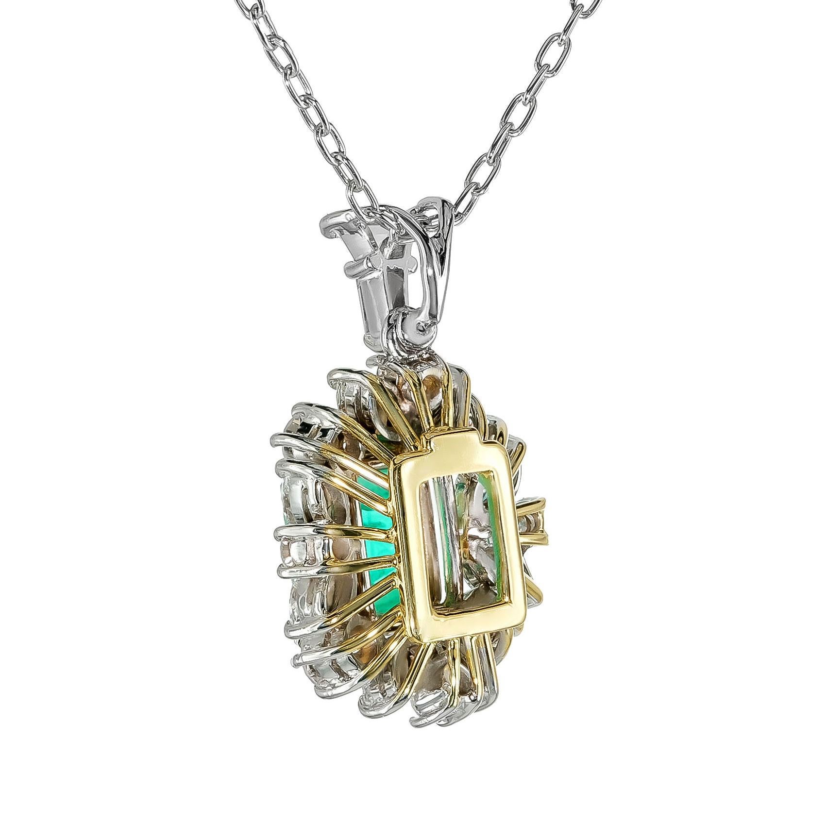 Women's Natural Emerald Gemstone 3.24 carats in 18KWG Pendant with Diamonds / GIA Report For Sale