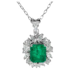 Natural Emerald Gemstone 3.24 carats in 18KWG Pendant with Diamonds / GIA Report