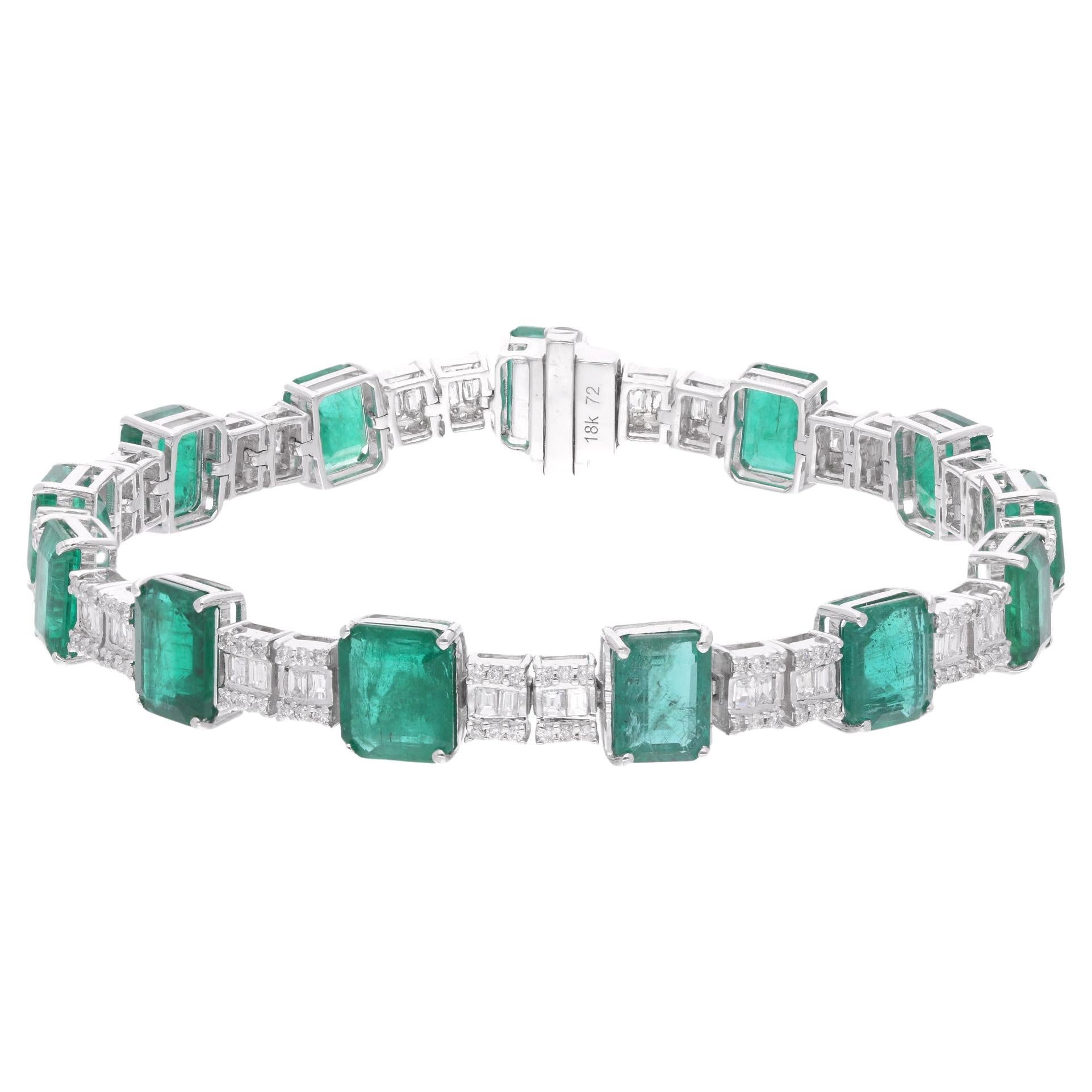 Zambian Emerald Gemstone H/SI Diamond Bracelet 18 Karat White Gold 19.48 Tcw