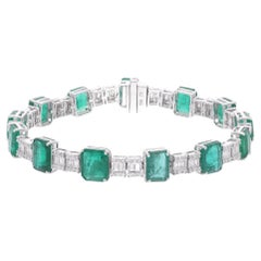 Sambischer Smaragd Edelstein H/SI Diamant-Armband 18 Karat Weißgold 19,48 Tcw