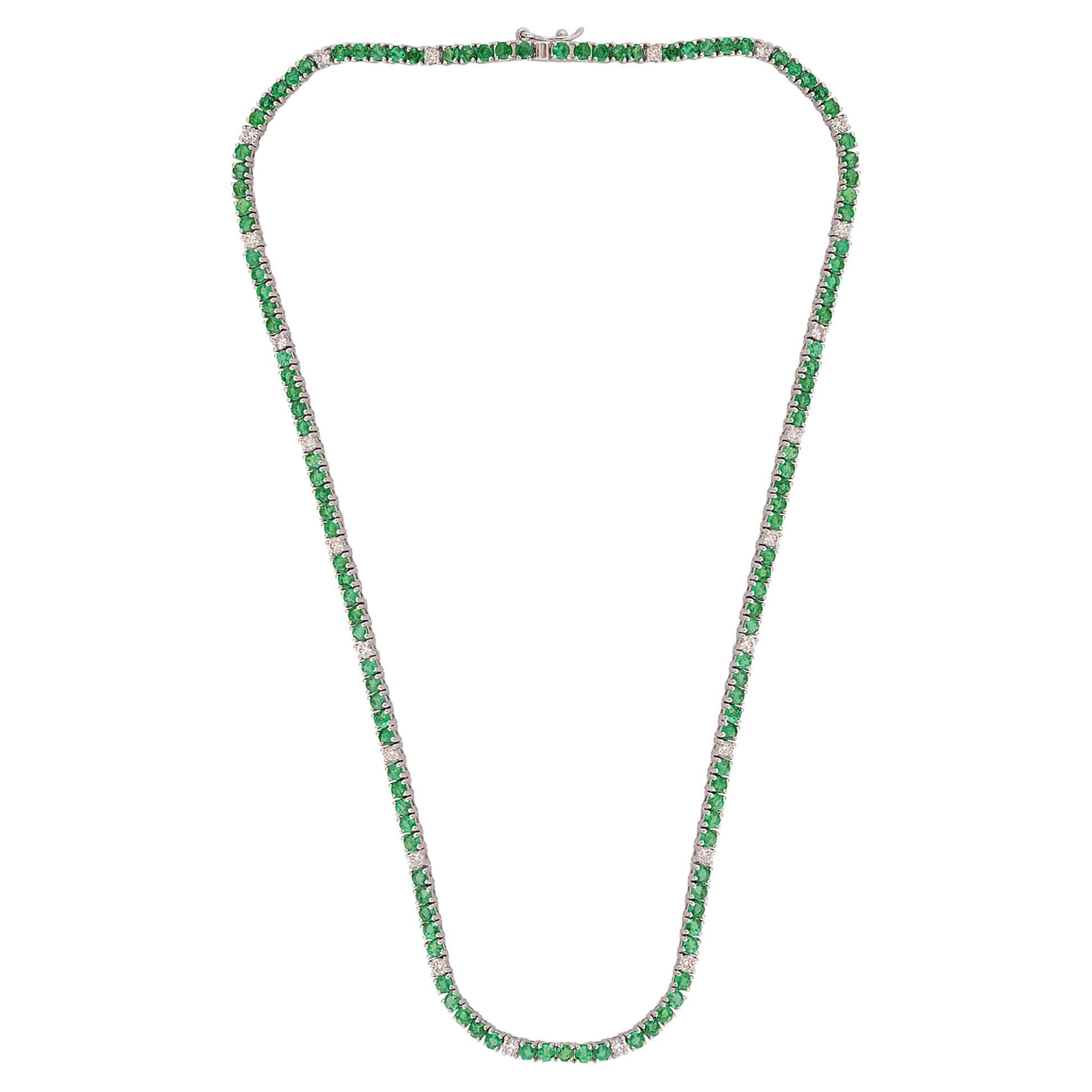 Esmeralda Natural Diamante Cadena de Piedras Preciosas Oro Blanco 10 Kilates Joyería Fina Hecha a Mano