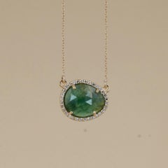 Collier à chaîne avec émeraude naturelle et diamant naturel, bijou en or jaune 14 carats