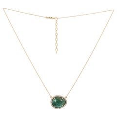 Collier à chaîne avec émeraude naturelle et diamant naturel, bijou en or jaune 14 carats