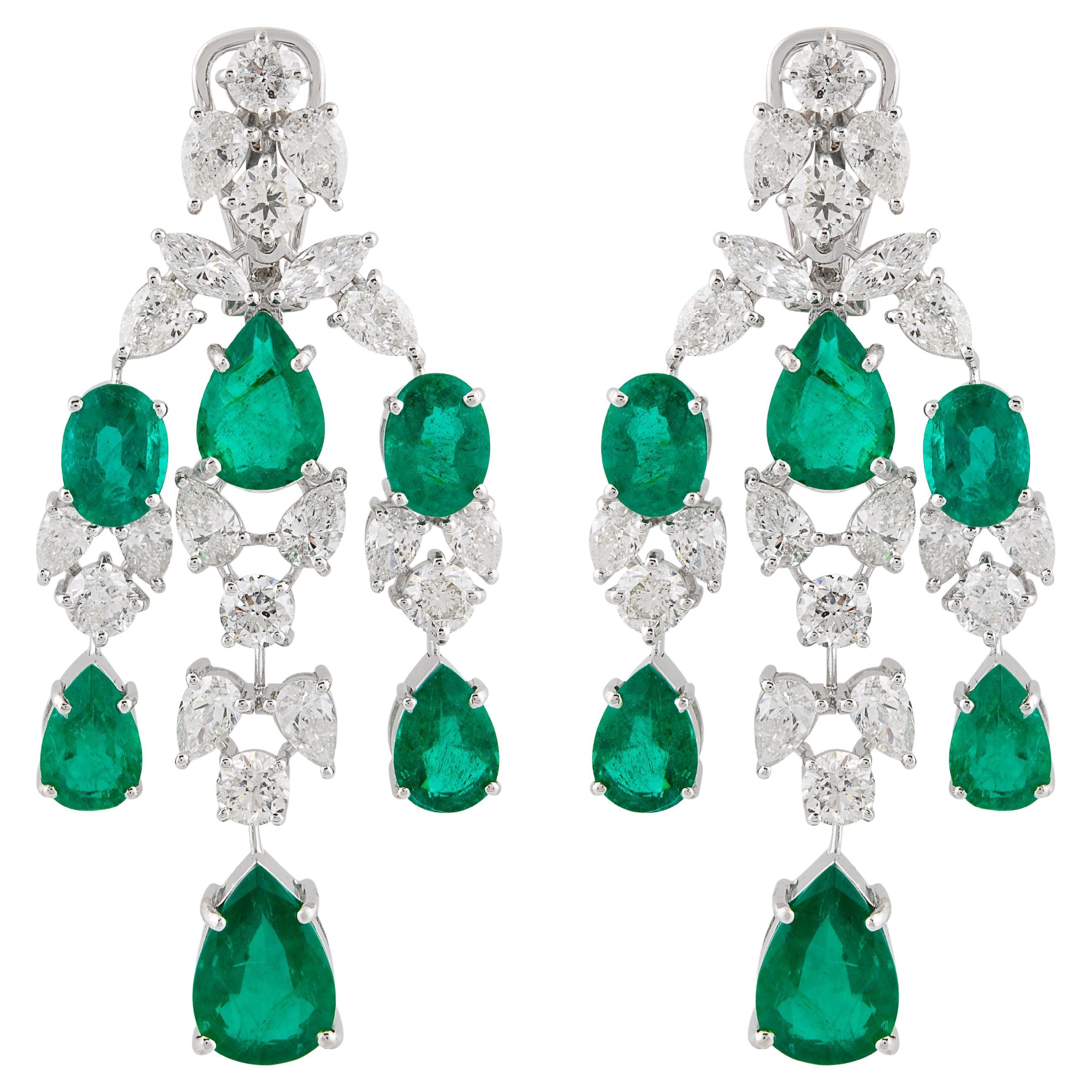 Pendientes Araña Esmeralda Natural Diamante Oro Blanco 18k Alta Joyería