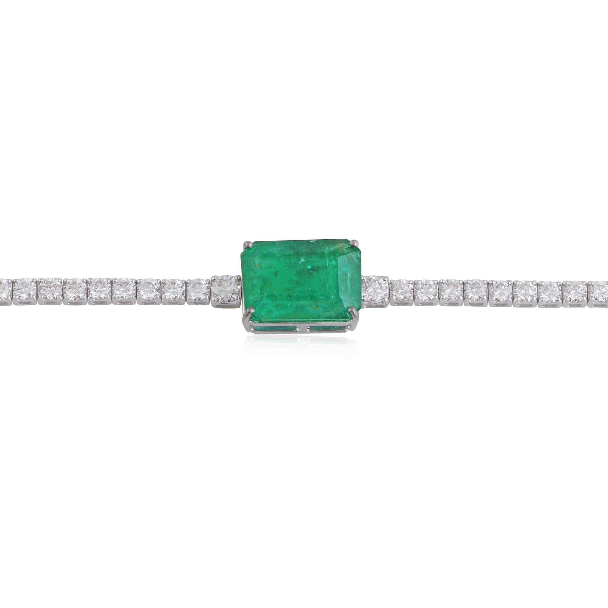 Modern Natural Emerald Gemstone Charm Necklace Diamond 14 Karat White Gold Fine Jewelry For Sale