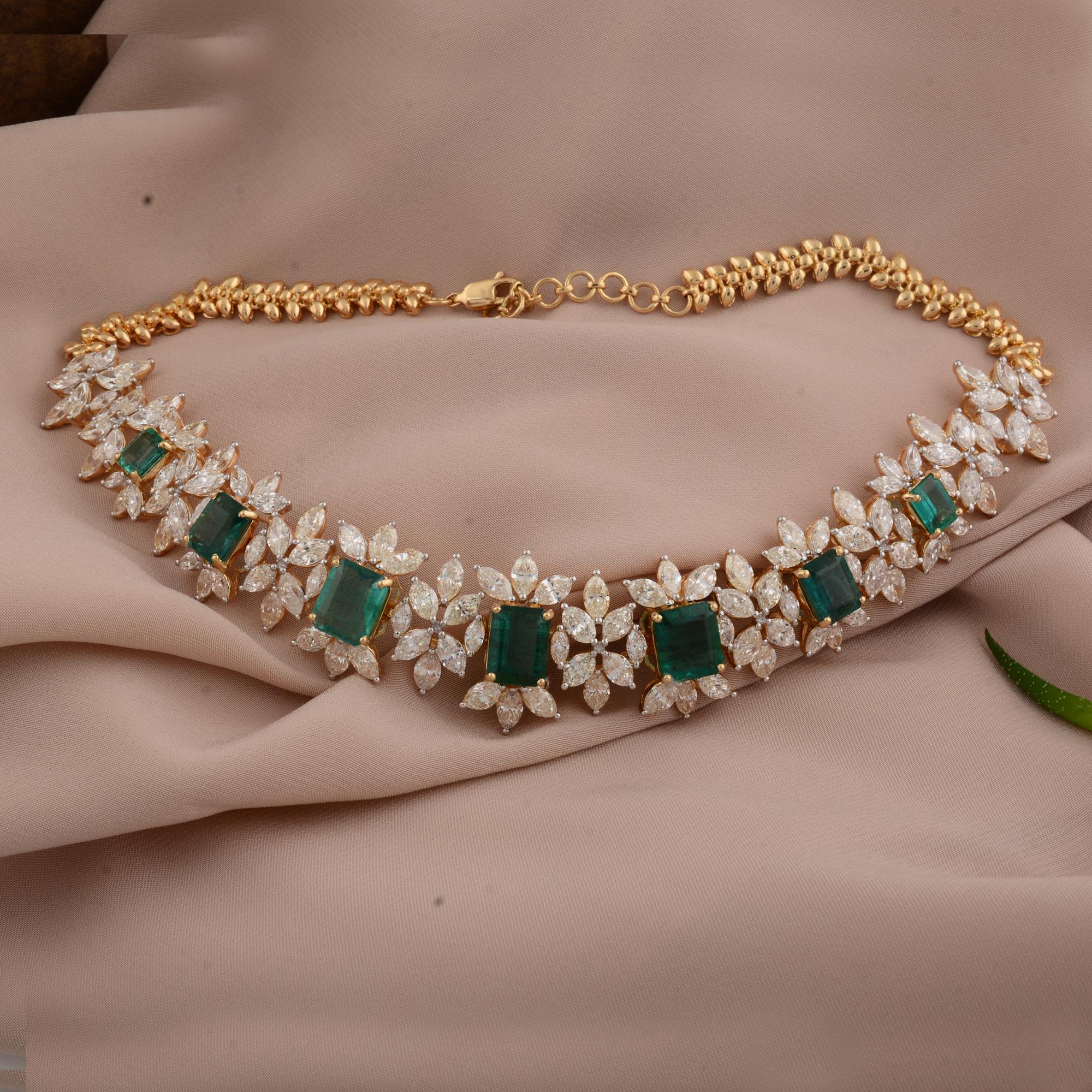 Natürlicher Smaragd-Edelstein Choker Diamant-Halskette 14 Karat Weißgold Schmuck (Smaragdschliff) im Angebot
