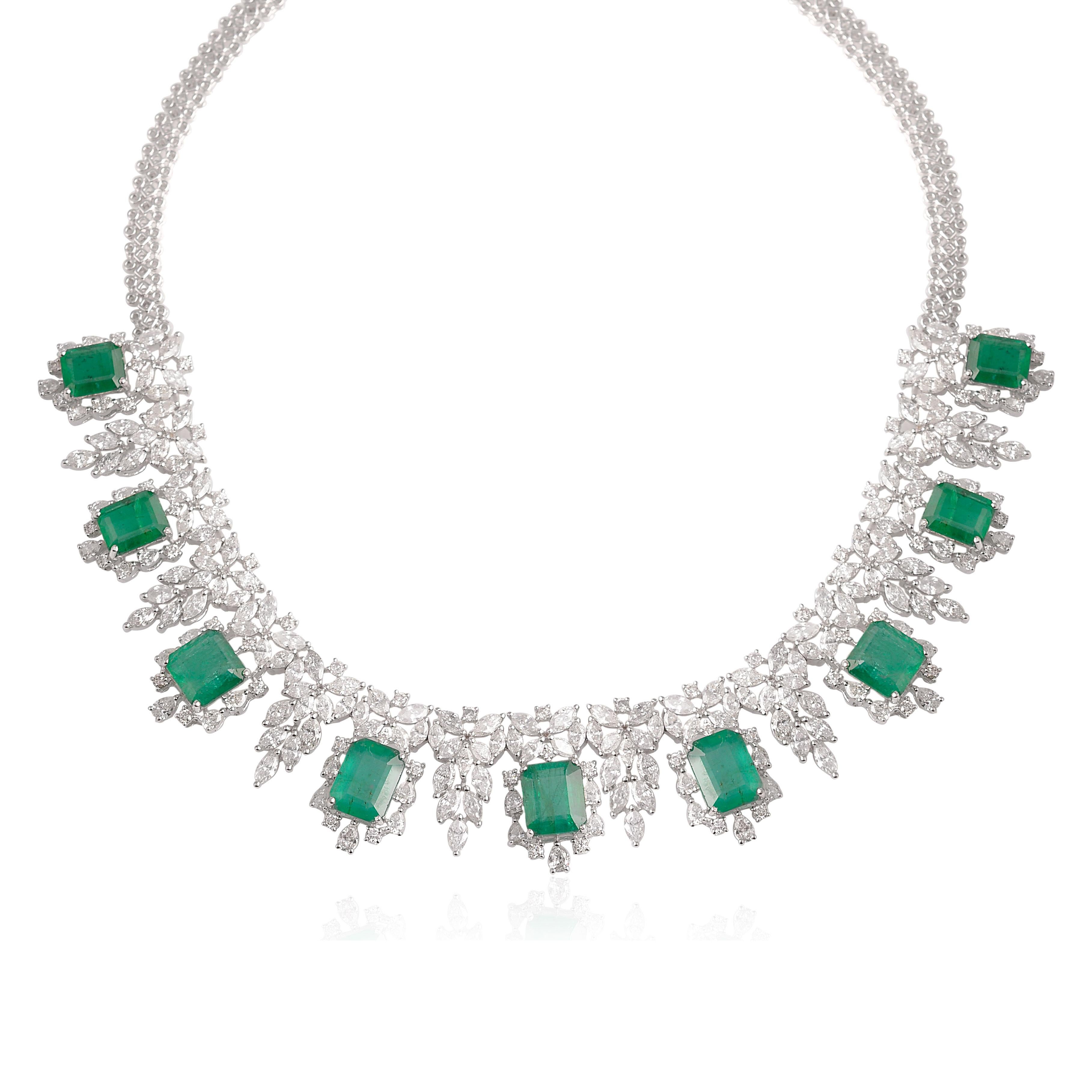 Natürlicher Smaragd-Edelstein Choker Diamant-Halskette 14 Karat Weißgold Schmuck Damen im Angebot