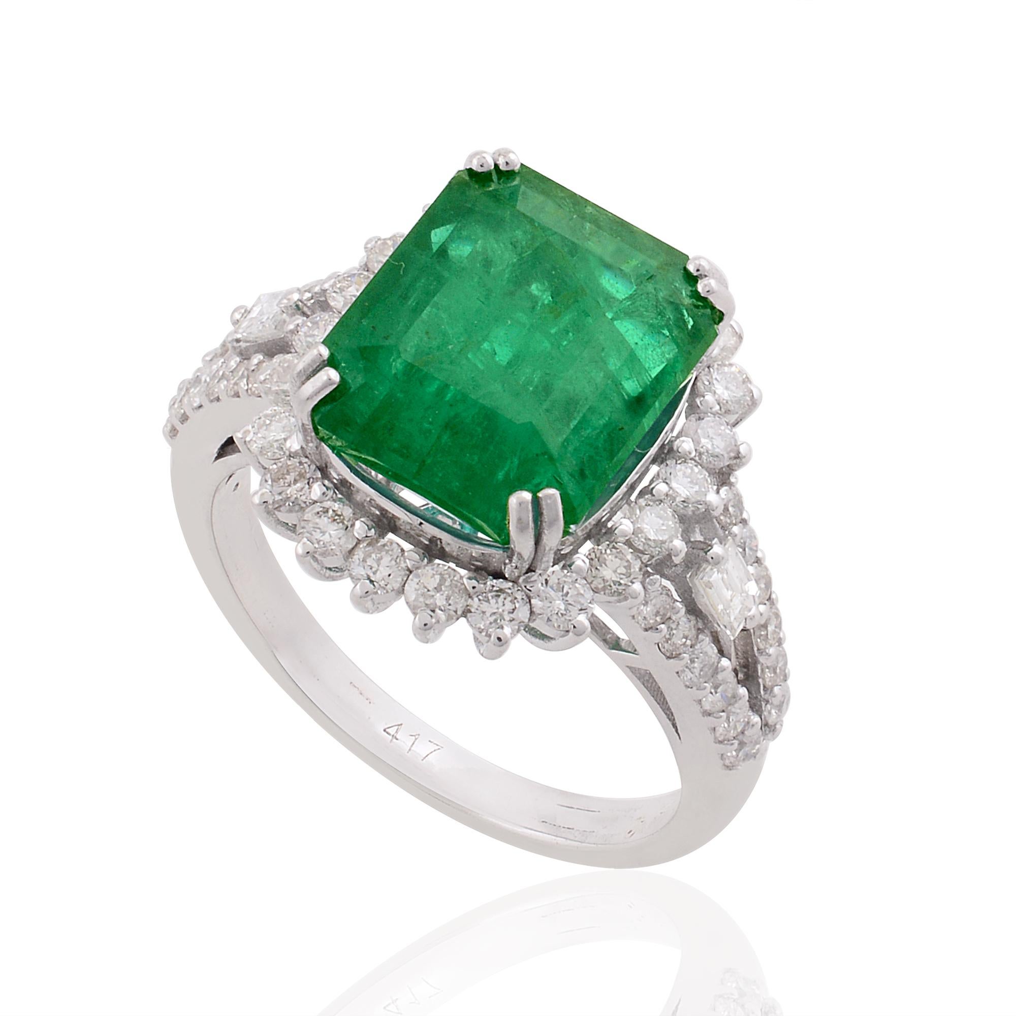 Oval Cut Natural Emerald Gemstone Cocktail Ring Diamond 10 Karat White Gold Fine Jewelry For Sale