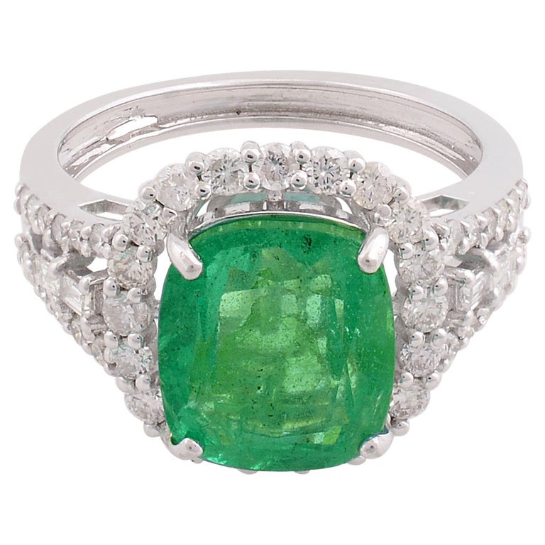 Customizable Natural Emerald Gemstone Cocktail Ring Diamond 10 Karat