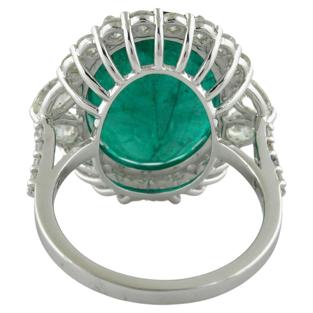 For Sale:  Natural Emerald Gemstone Cocktail Ring Diamond 18 Karat White Gold Fine Jewelry 2