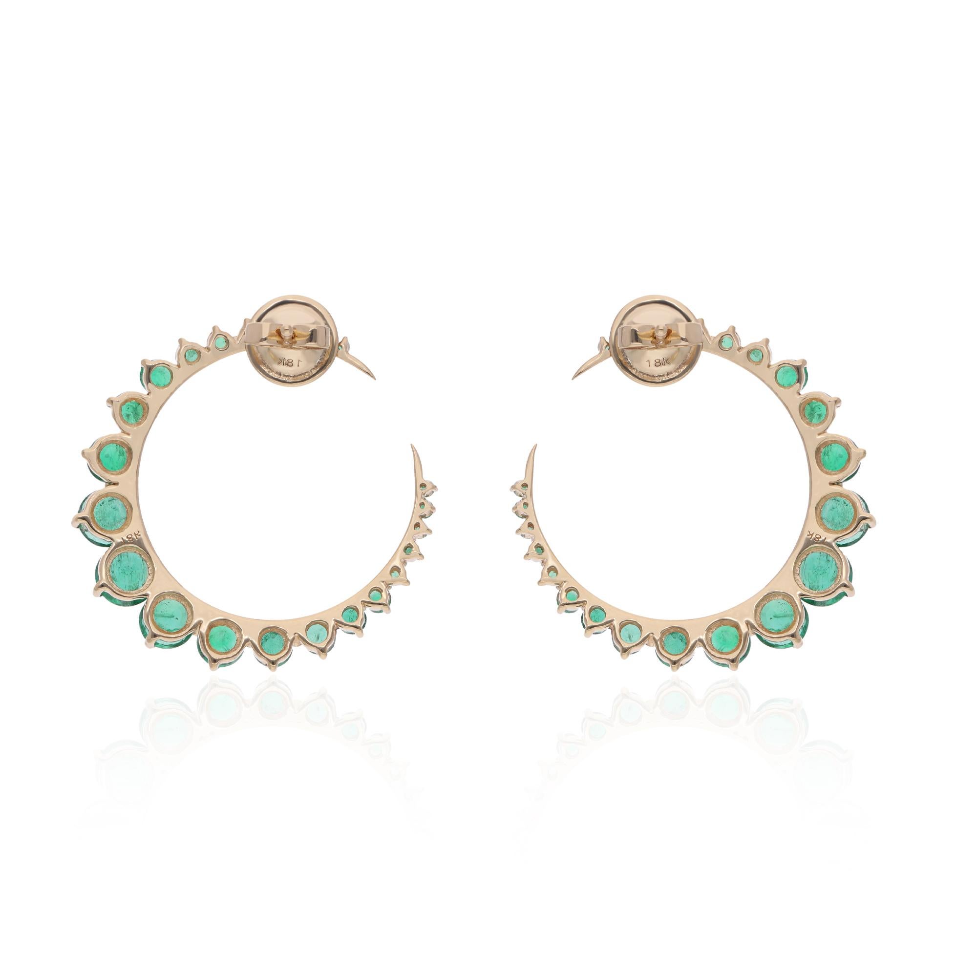 Women's Real Zambian Emerald Gemstone Crescent Moon Earrings 18 Karat Solid Yellow Gold For Sale