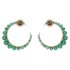 Real Zambian Emerald Gemstone Crescent Moon Earrings 18 Karat Solid Yellow Gold