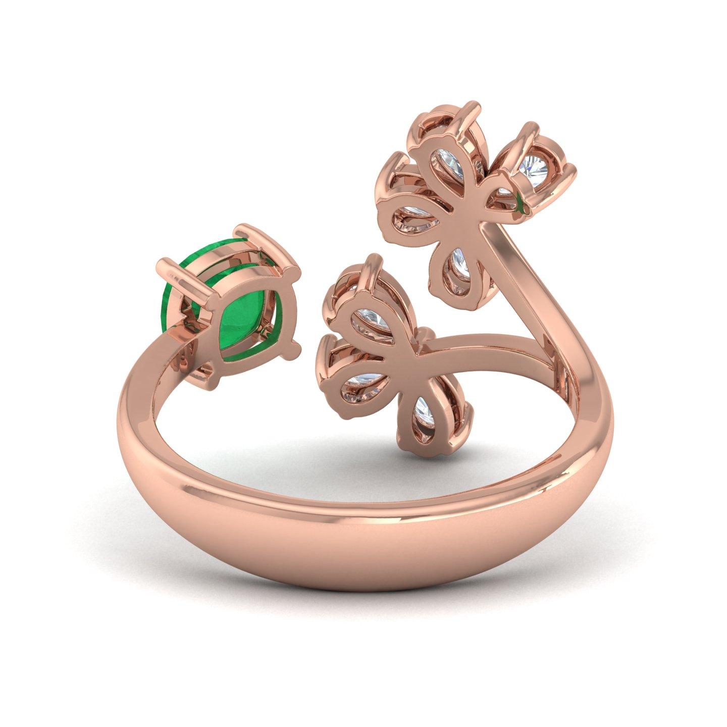 Im Angebot: Natürlicher Smaragd Edelstein Manschette Ring Birne Diamant Massiv 18k Rose Gold Feiner Schmuck () 6