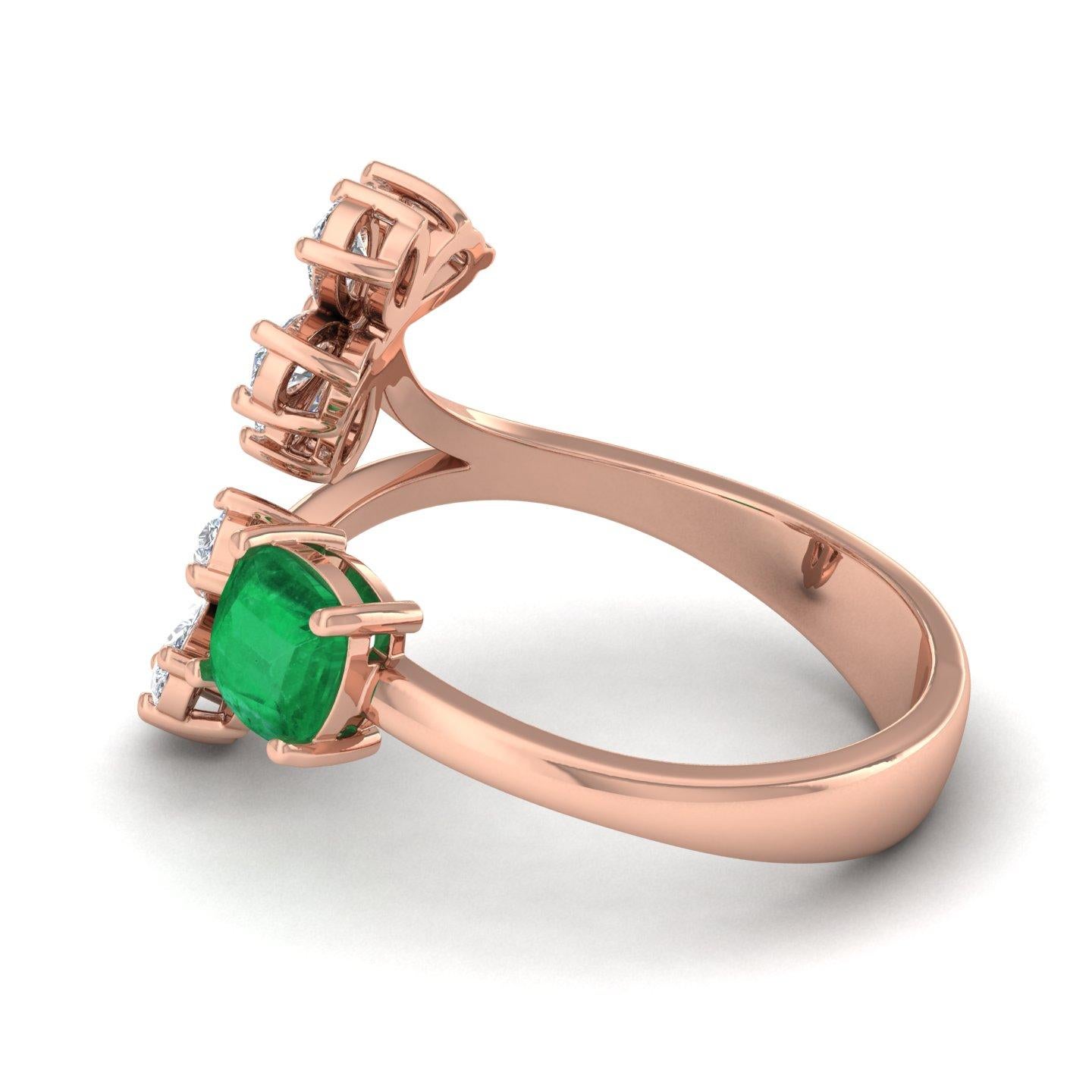 Im Angebot: Natürlicher Smaragd Edelstein Manschette Ring Birne Diamant Massiv 18k Rose Gold Feiner Schmuck () 7