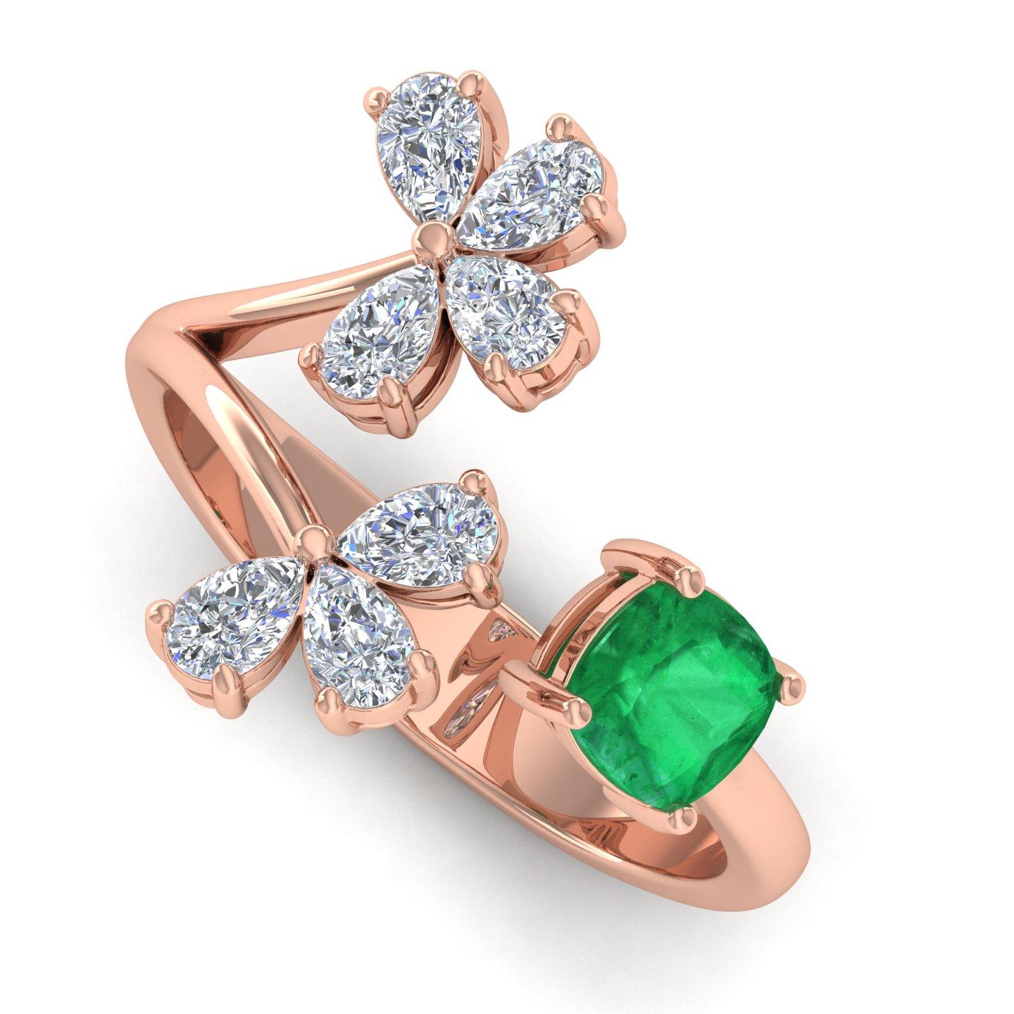 Im Angebot: Natürlicher Smaragd Edelstein Manschette Ring Birne Diamant Massiv 18k Rose Gold Feiner Schmuck () 8