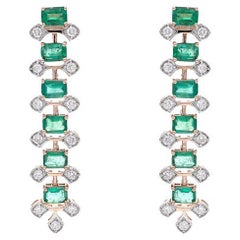 Orecchini pendenti con gemma di smeraldo Nature / Orecchini con diamante in oro 18k per donna