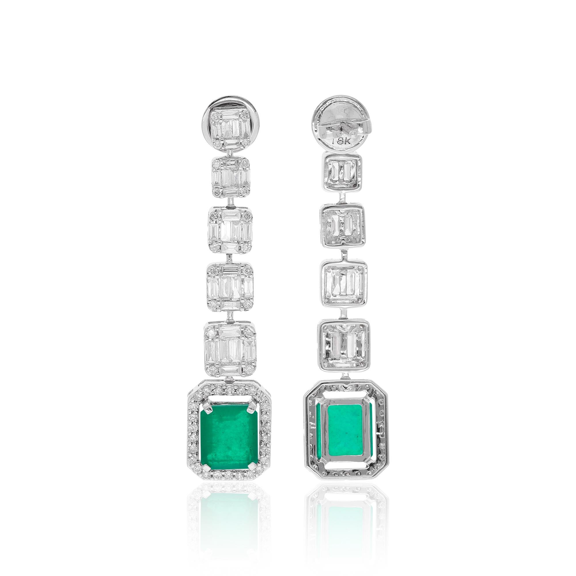 Item Code :- SEE-13292
Gross Wt. :- 9.97 gm
18k Solid White Gold Wt. :- 8.87 gm
Natural Diamond Wt. :- 1.90 Ct. ( AVERAGE DIAMOND CLARITY SI1-SI2 & COLOR H-I )
Green Gemstone Wt. :- 3.48 Ct.
Earrings Size :- 45 mm approx.

✦