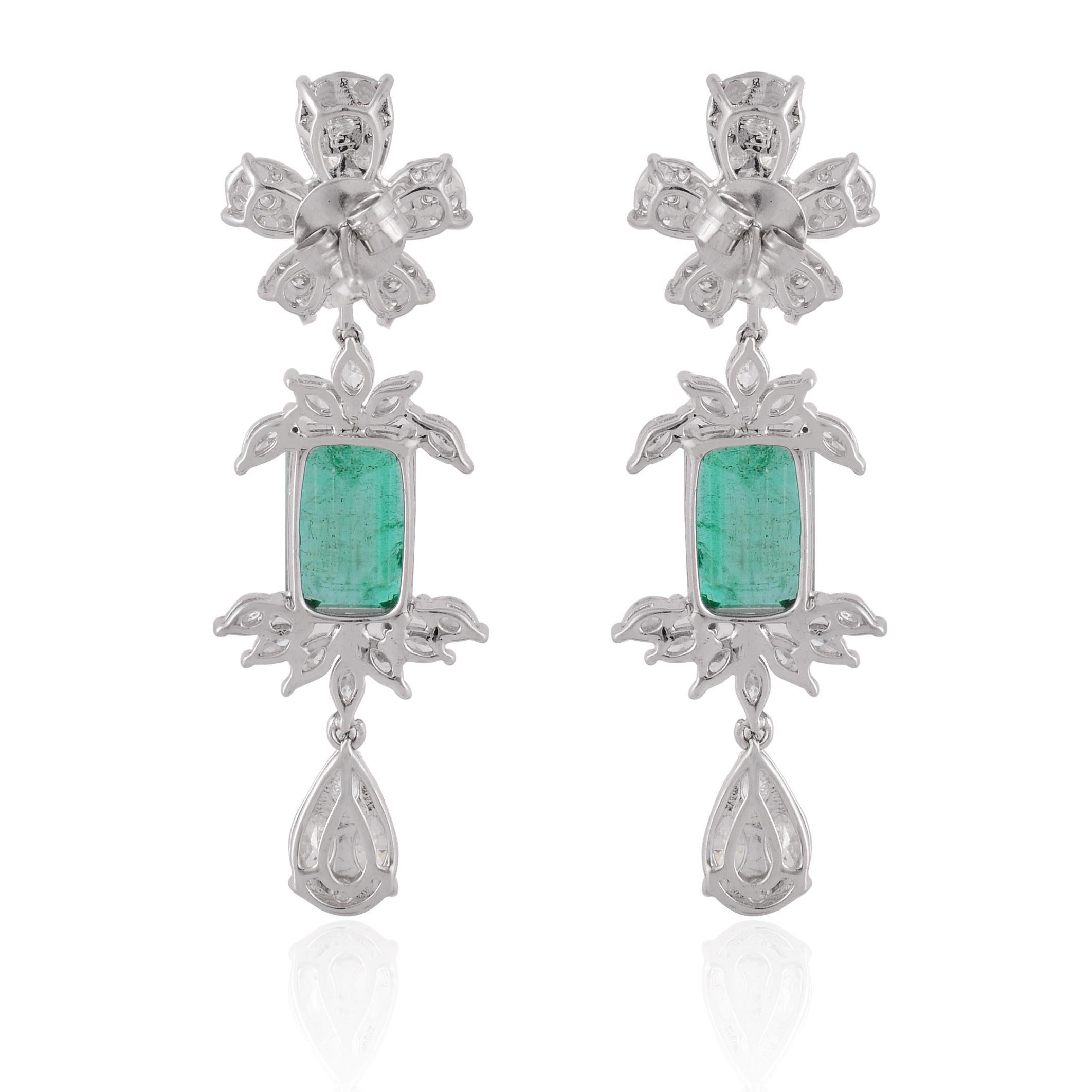 Natural Emerald Gemstone Dangle Earrings Diamond 18k White Gold Fine Jewelry For Sale 1