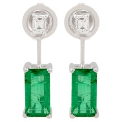 Natürliche Smaragd Edelstein Ohrringe baumeln solide 14k Weißgold Diamant-Schmuck