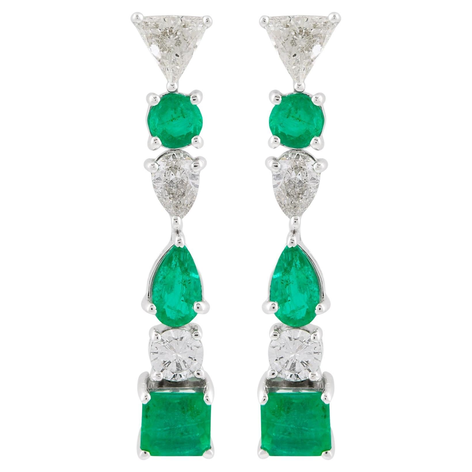 Item Code :- SEE-11788A (14k)
Gross Weight :- 4.33 gm
14k White Gold Weight :- 3.58 gm
Diamond Weight :- 1.35 carat  ( AVERAGE DIAMOND CLARITY SI1-SI2 & COLOR H-I )
Emerald Weight :- 2.40 carat
Earrings Length :- 31 mm approx.

✦