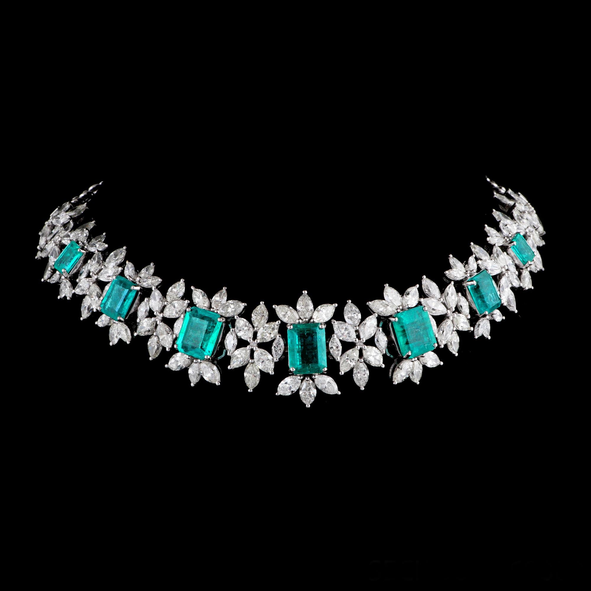 Natürlicher Smaragd Edelstein Diamant Choker Halskette 18 Karat Weißgold Schmuck Damen im Angebot