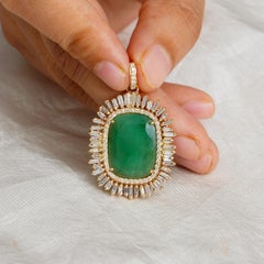 Natural Emerald Gemstone Diamond Pendant Solid 14K Yellow Gold Pendant