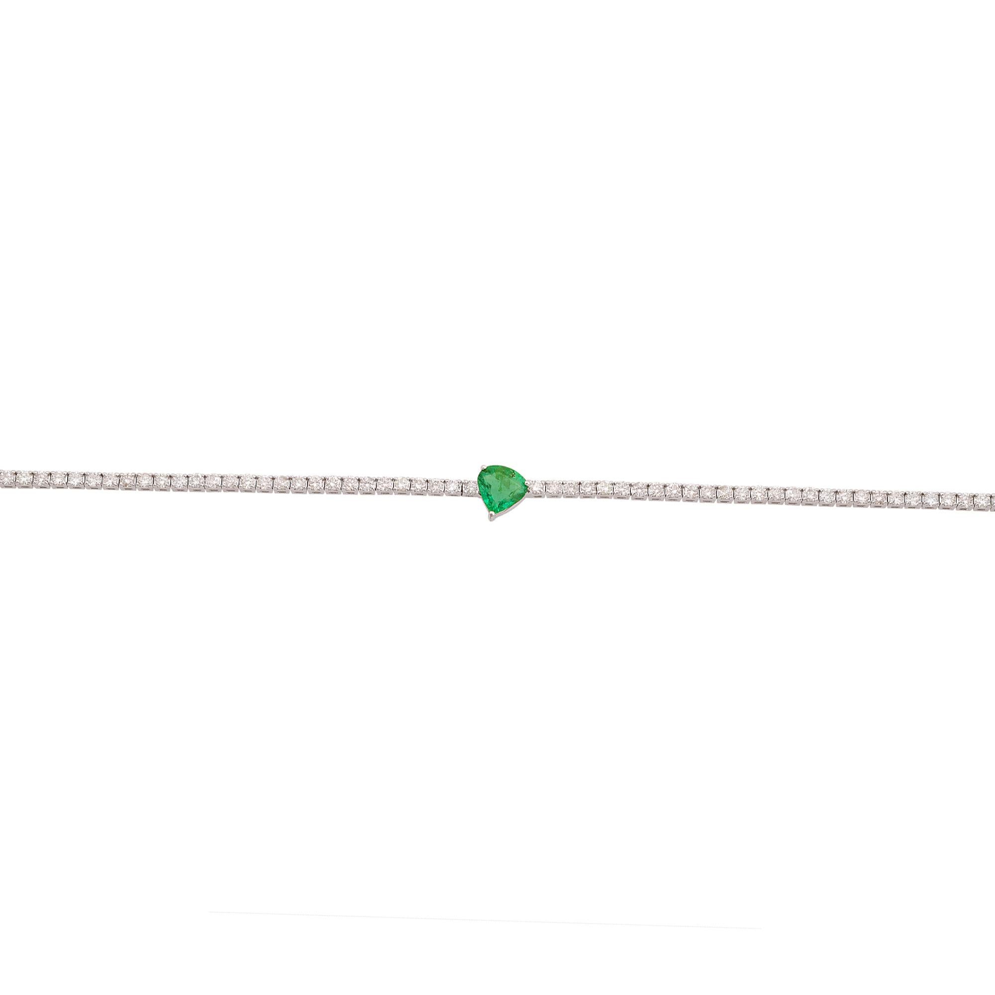 Taglio a goccia Natural Emerald Gemstone Diamond Tennis Bracelet 14k White Gold Fine Jewelry in vendita