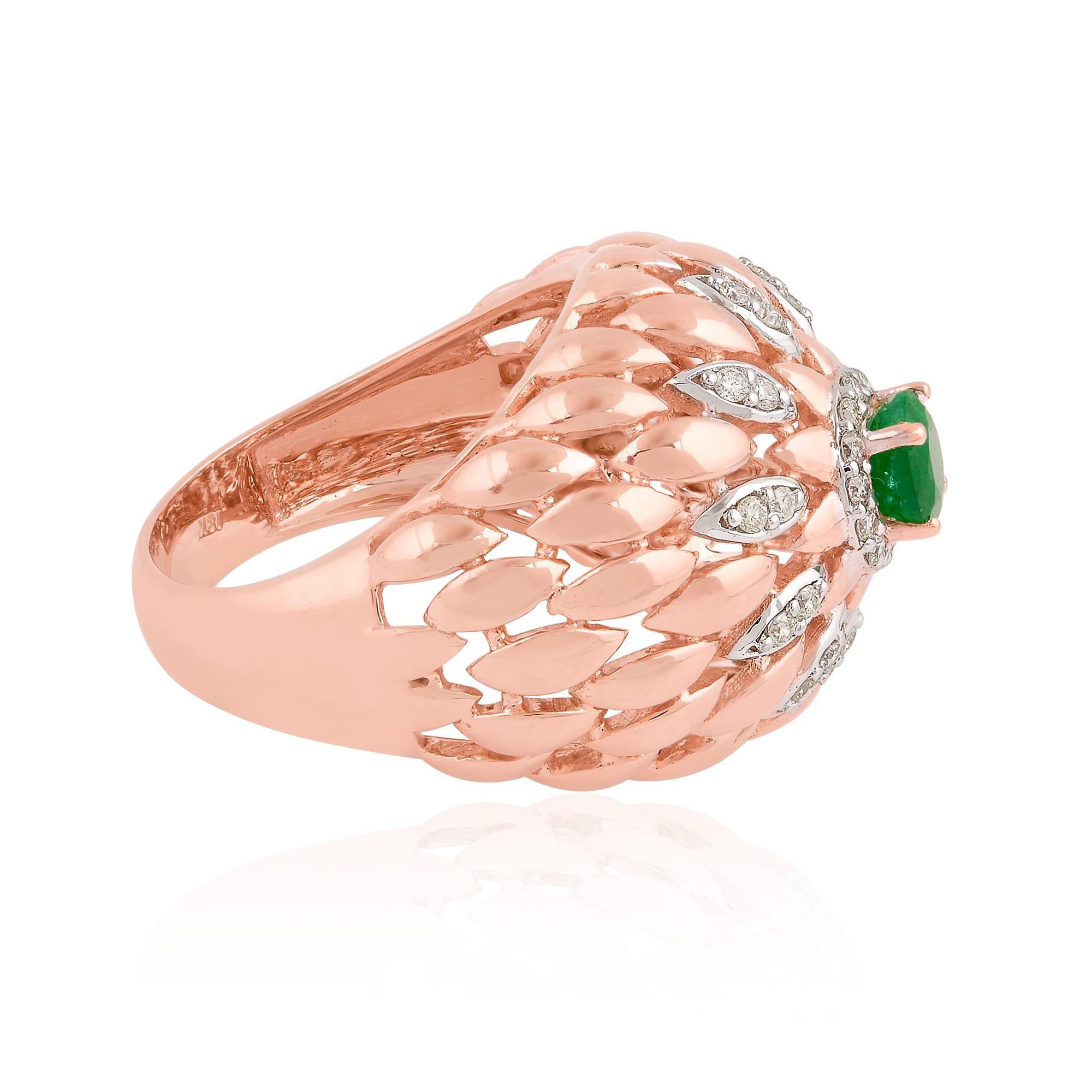 For Sale:  Natural Emerald Gemstone Dome Ring Diamond Pave Solid 18k Rose Gold Fine Jewelry 3