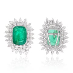 Natural Emerald Gemstone Earrings Pear Diamond 18 Karat White Gold Fine Jewelry