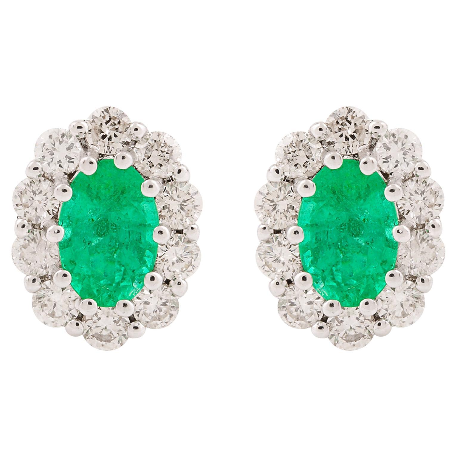 Orecchini di smeraldo naturale con diamante SI/HI Gioielli in oro bianco 10 carati