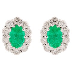 Orecchini di smeraldo naturale con diamante SI/HI Gioielli in oro bianco 10 carati