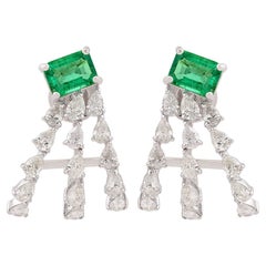 Natürliche Smaragd-Edelstein-Ohrringe SI/HI Diamant 18 Karat Weißgold feiner Schmuck