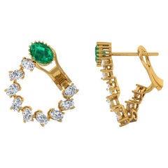 Zambian Emerald Stud Earrings Diamond 18 Karat Yellow Gold Fine Jewelry