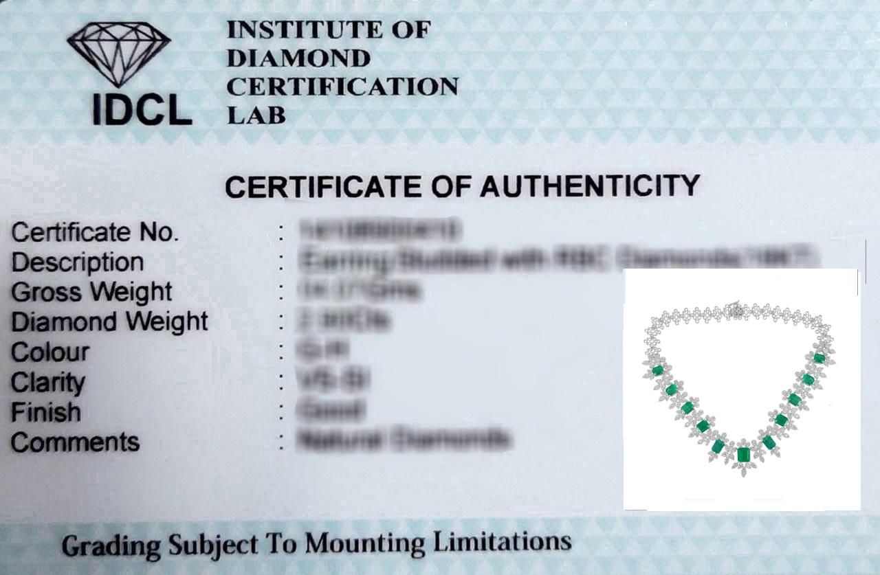 Women's Natural Emerald Gemstone Necklace Diamond Pave 14 Karat White Gold Fine Jewelry For Sale