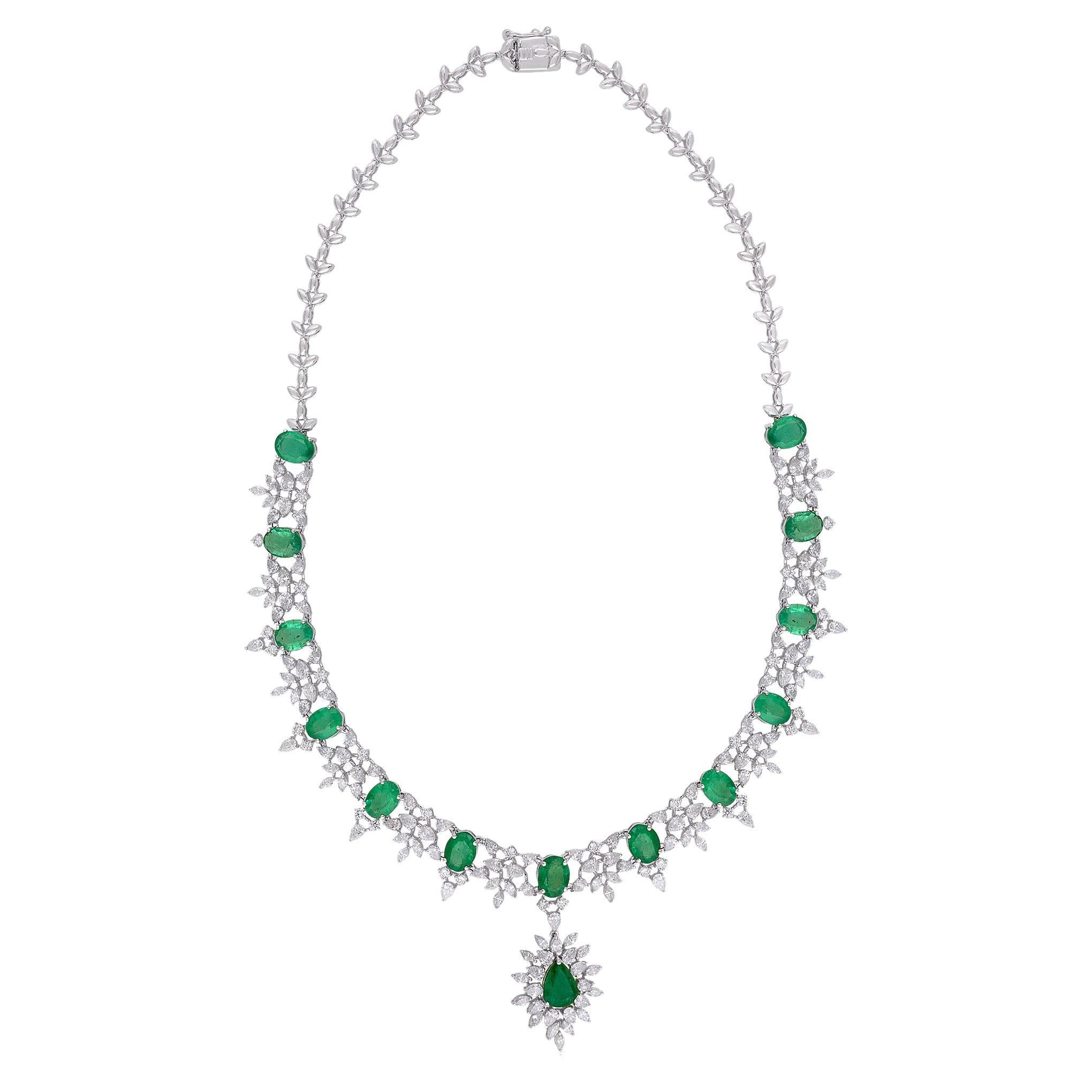 Natural Emerald Gemstone Pendant Necklace Diamond 14k White Gold Fine Jewelry