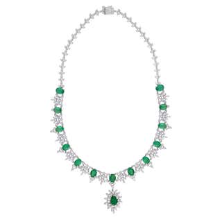1.95ct Natural Emerald and Diamond 14k Solid White Gold Necklace For ...