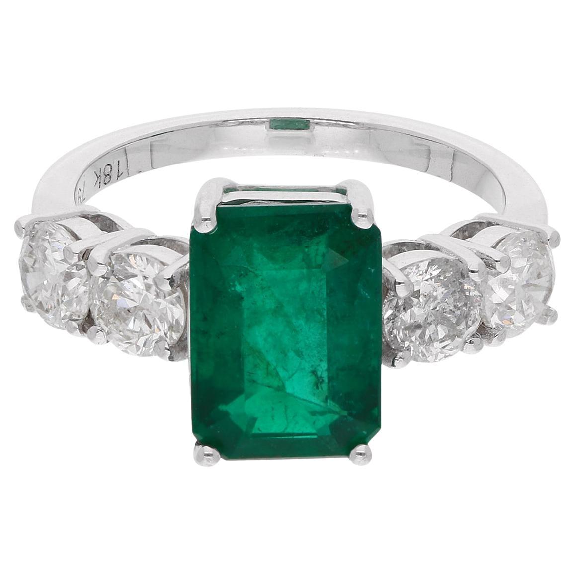 Anillo Esmeralda Natural Diamante Oro Blanco 18 Kilates Joyería Fina Hecha a Mano