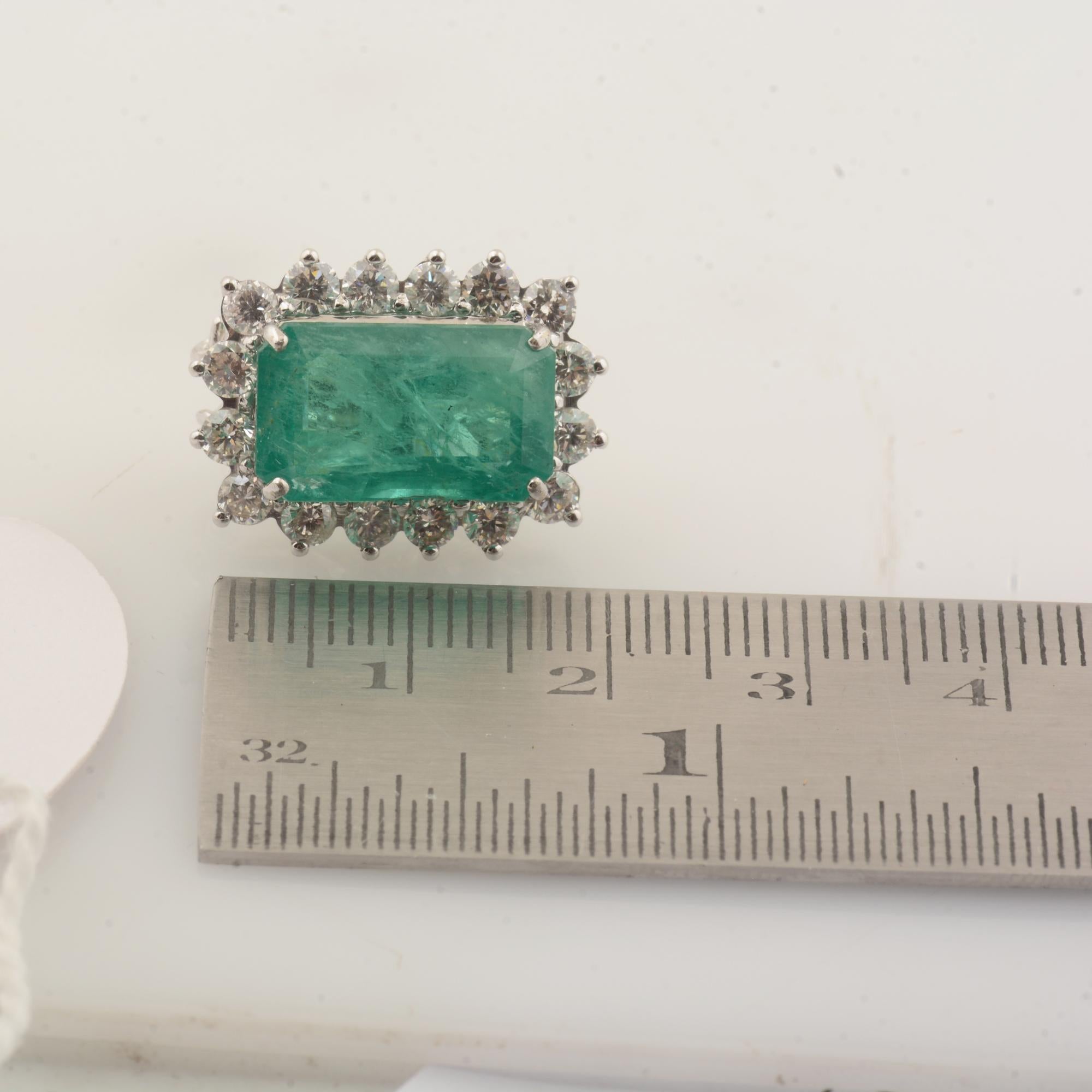 Asscher Cut Natural Emerald Gemstone Stud Earrings Diamond 14k White Gold Handmade Jewelry For Sale