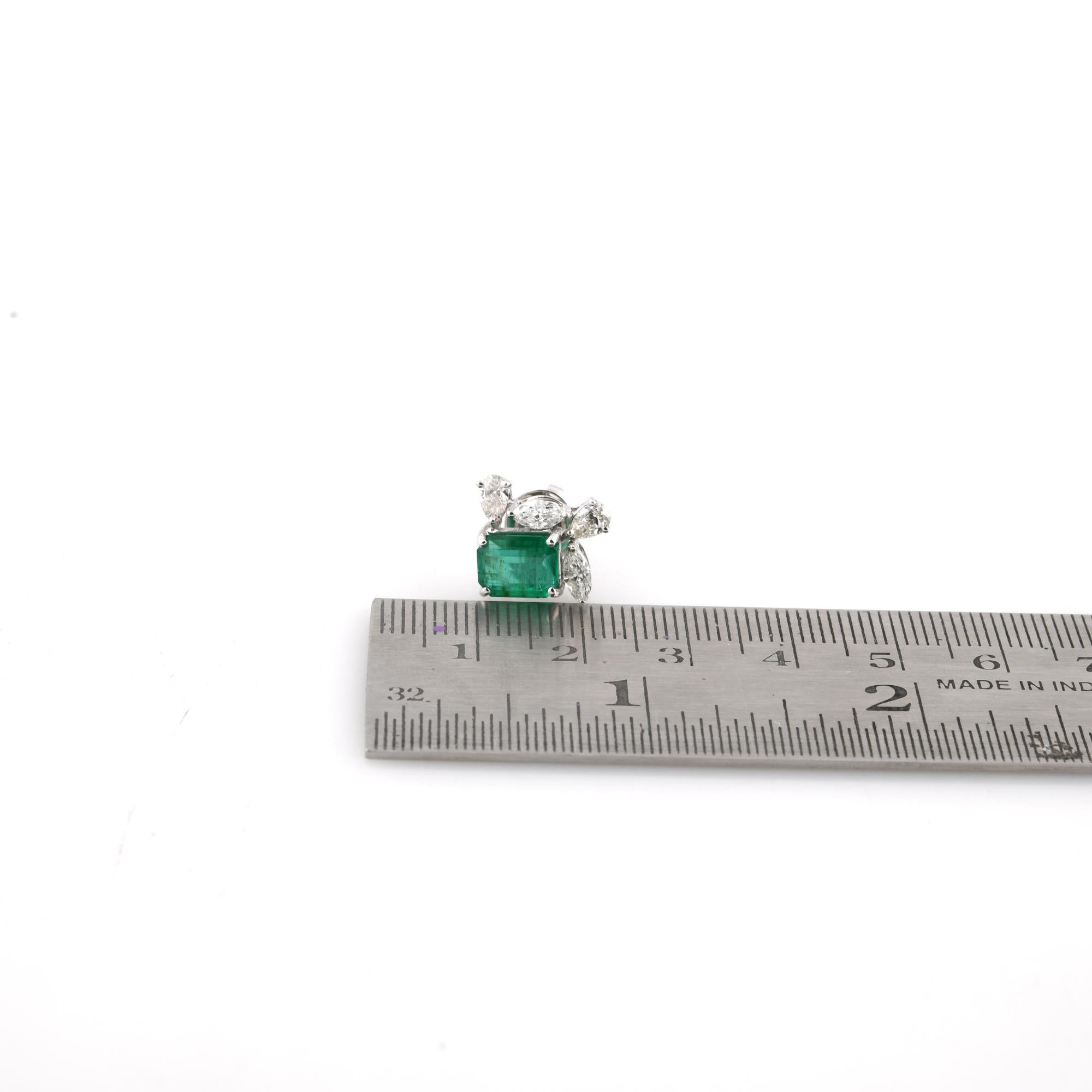 Natural Emerald Gemstone Stud Earrings Pear Marquise Diamond 14 Karat White Gold In New Condition For Sale In Diera, Dubai
