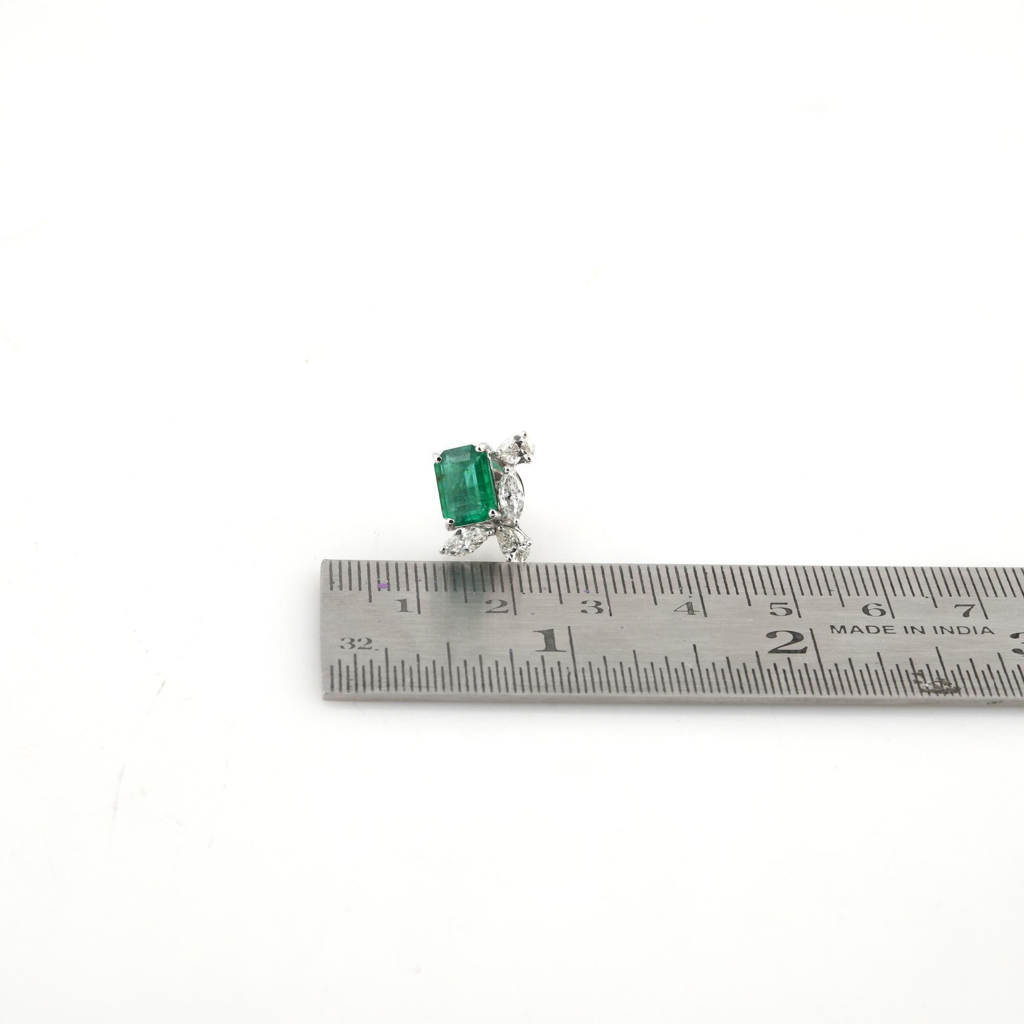 Women's Natural Emerald Gemstone Stud Earrings Pear Marquise Diamond 14 Karat White Gold For Sale