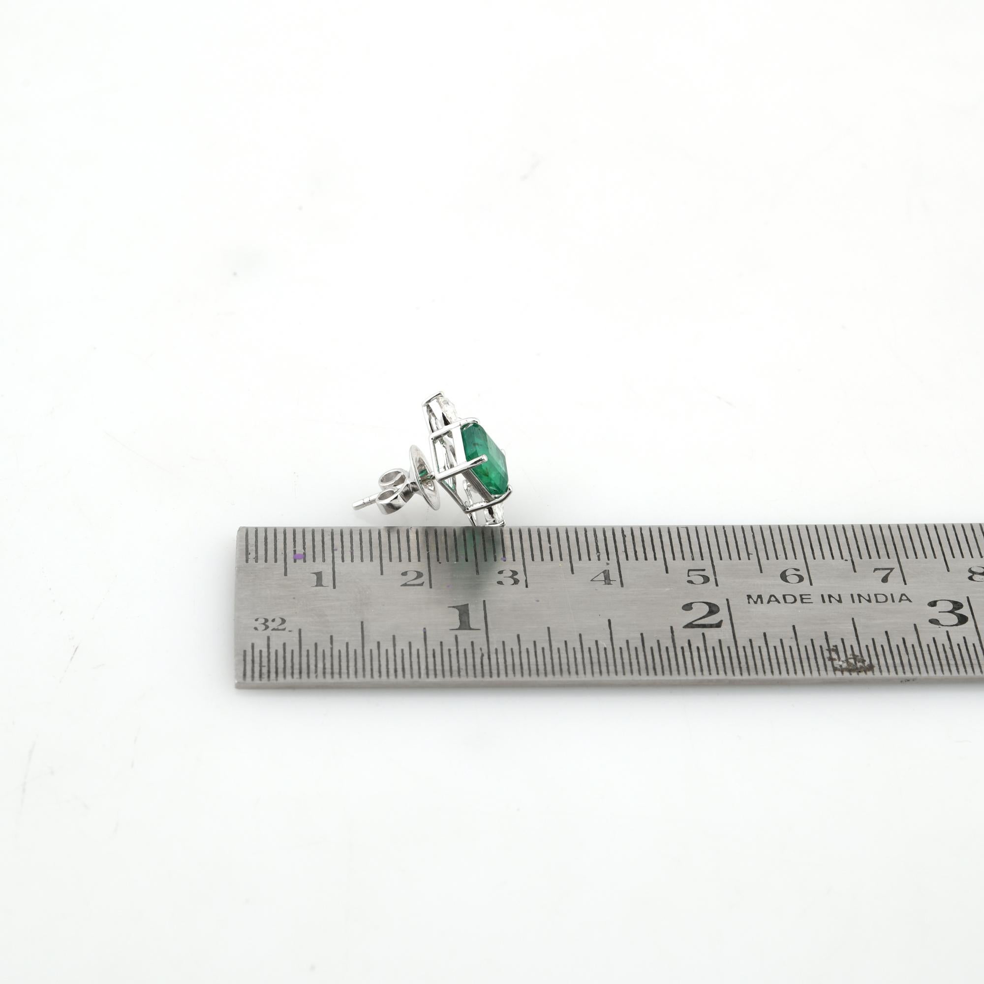 Natural Emerald Gemstone Stud Earrings Pear Marquise Diamond 14 Karat White Gold For Sale 1