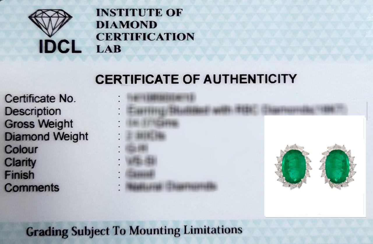 Real Zambian Emerald Gemstone Trillion Diamond Earrings 14k White Gold Jewelry For Sale 1