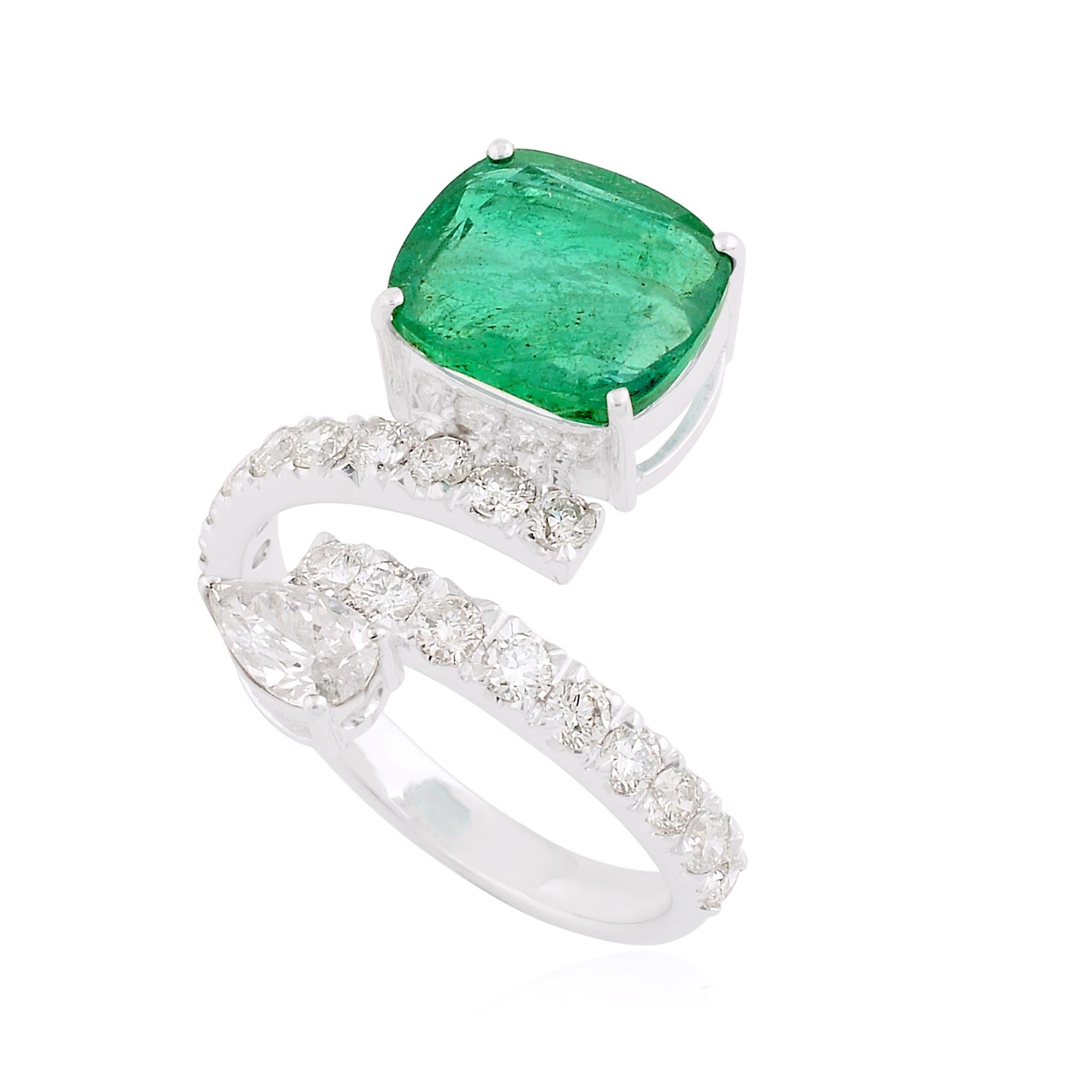 En venta: Esmeralda Natural Anillo Envolvente Diamante de Compromiso Joyería de Oro Blanco 14k  3