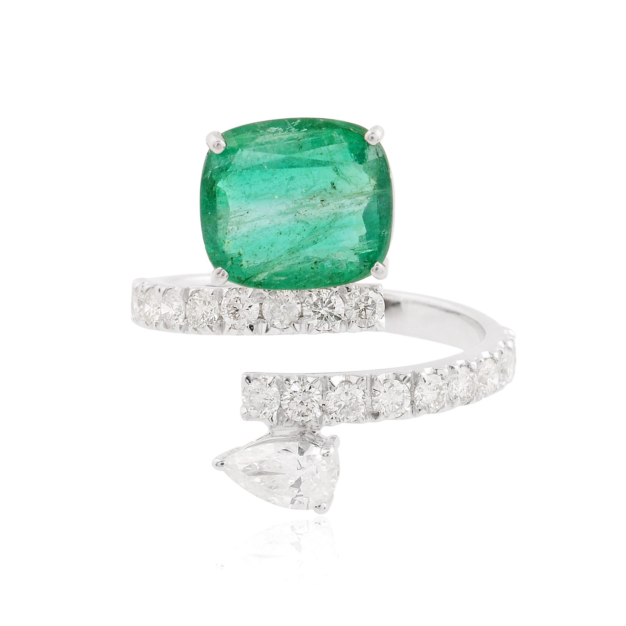 En venta: Esmeralda Natural Anillo Envolvente Diamante de Compromiso Joyería de Oro Blanco 14k  4
