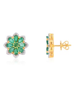 Contemporary 14K Yellow Gold Emerald Stud Earrings, 3.59ct