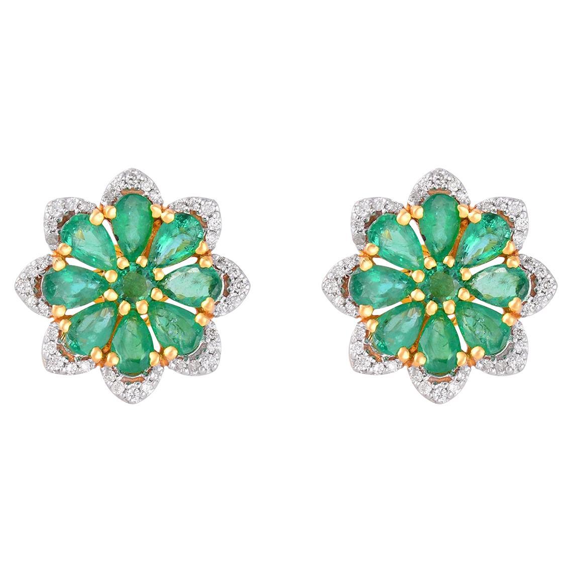 Natural Emerald Gold Earrings in 14K For Sale