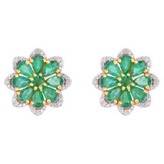 Natural Emerald Gold Earrings in 14K